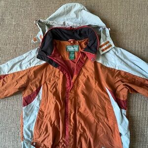 LL Bean orange white and red windbreaker zip up hoodie jacket